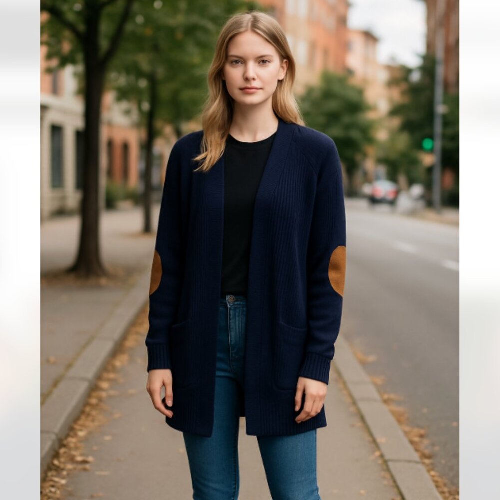NWOT RD Style Elbow Suede Patch Knit Cardigan Pockets Small